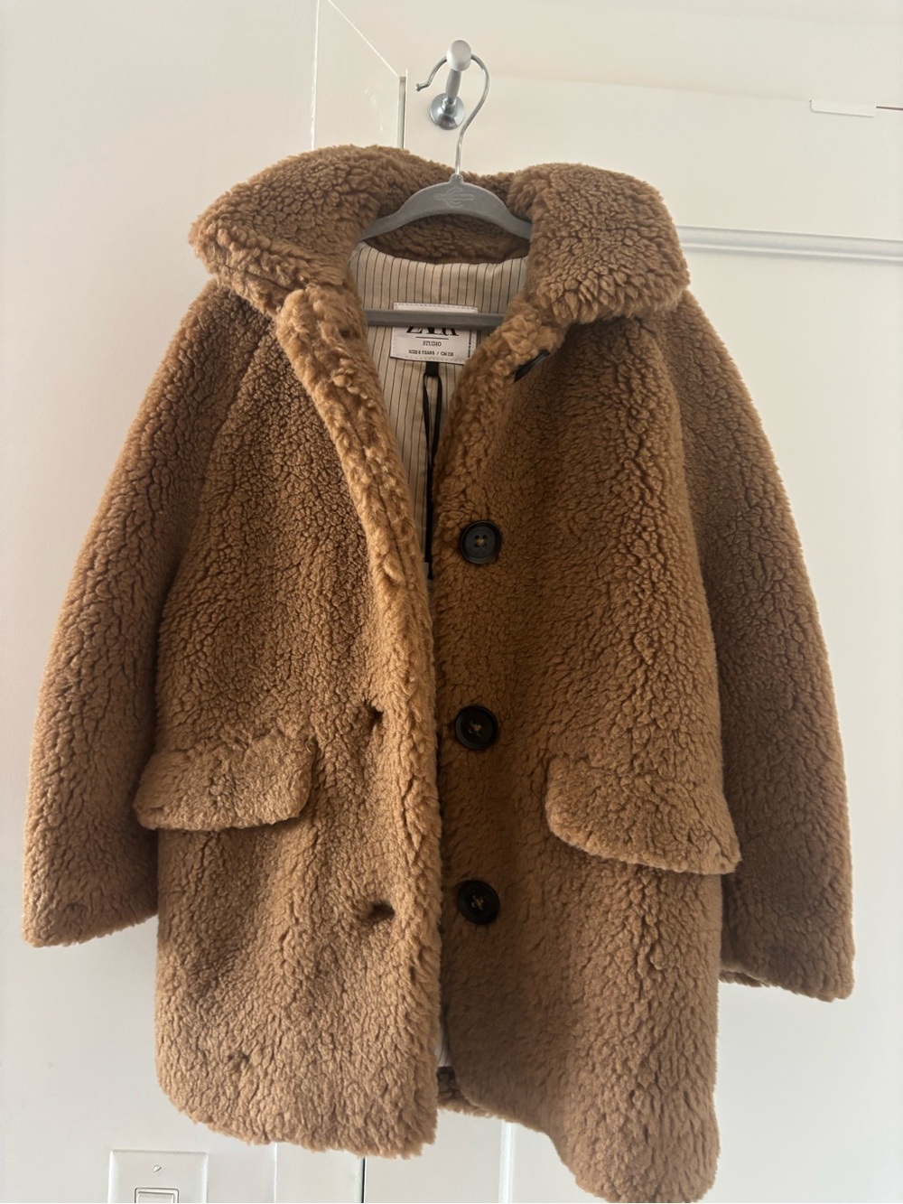 Zara Girls Brown Teddy Coat - Zara Kids  Plush Button Jacket